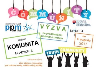 Výzva na predkladanie žiadostí o dotáciu v rámci programu Komunita mladých